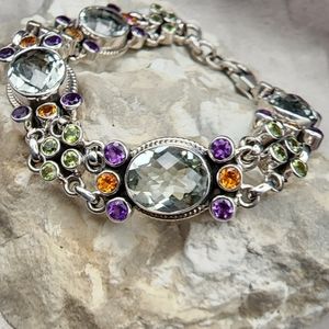 Nicky Butler 925 Sterling Silver Prasiolite Amethyst Peridot Topaz Bracelet NB